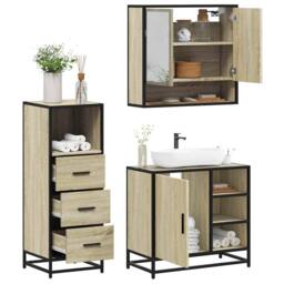 Berkfield Home Durable 3 Piece Bathroom Furniture Set Sonoma Oak Engineered Wood in Light Tan - thumbnail 2