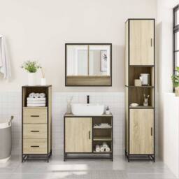 Berkfield Home Durable 3 Piece Bathroom Furniture Set Sonoma Oak Engineered Wood in Light Tan - thumbnail 1