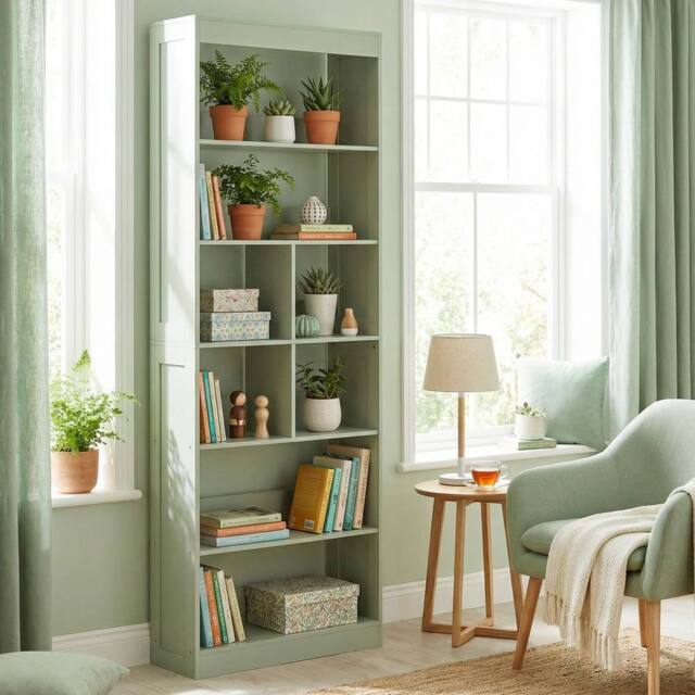 HOMCOM Bookcase, 6-Tier Bookshelf with Anti-Tipping Design, Green - image 1