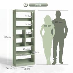 HOMCOM Bookcase, 6-Tier Bookshelf with Anti-Tipping Design, Green - thumbnail 3