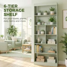 HOMCOM Bookcase, 6-Tier Bookshelf with Anti-Tipping Design, Green - thumbnail 4