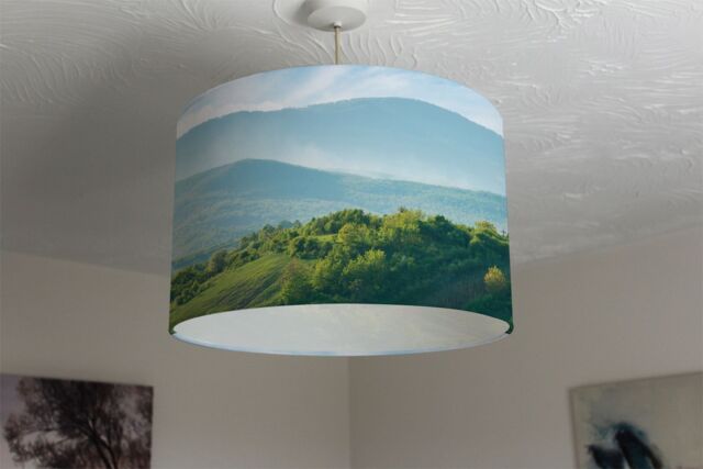 Benjamin Tate Design panorama of beautiful countryside of romania ceiling lamp shade in Natural