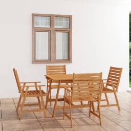 Berkfield Home 5 Piece Garden Dining Set Solid Acacia Wood in Brown - thumbnail 1