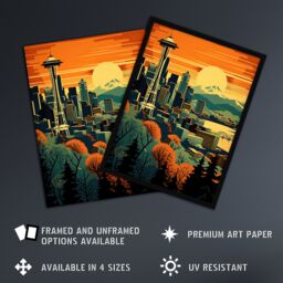 "Artery8 Wall Art Print The Space Needle Seattle Landmark Sunset Cityscape Framed in Orange - Size: W12"" x H16""" - thumbnail 2