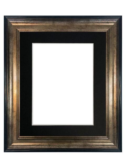 Frames & Mirrors 4U Scandi Black & Gold Frame with Black Mount for Image Size 6 x 4 Inch - image 1
