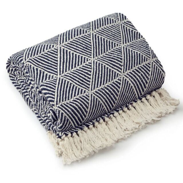 New Edge Blinds Geo Diamond Collection Cotton Throw in Blue - Size: 178 cm x 254 cm - image 1