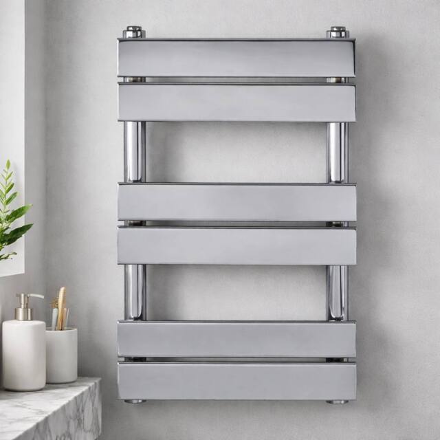 Bathroom Kingdom Queenstown Chrome Designer Flat Panel Heated Towel Rail 650x400mm in Silver - image 1