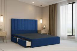 "Nexus Mattresses Ltd Kyoto Plush Divan Bed Base 2 Drawers Foot-End - 54"" Headboard in Blue - Size: Small Double" - thumbnail 1