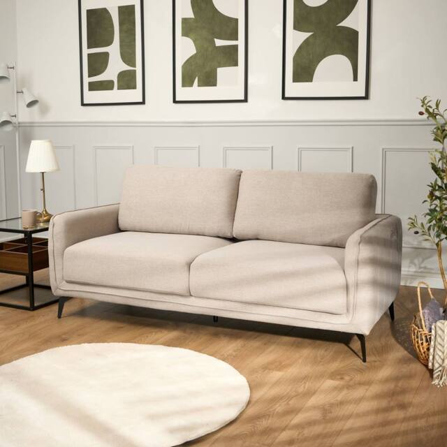 Bravich LTD Brixton 3 Seater Sofa - Modern Fabric Sofa with Steel Legs in Cream - image 1