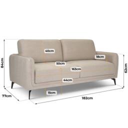 Bravich LTD Brixton 3 Seater Sofa - Modern Fabric Sofa with Steel Legs in Cream - thumbnail 8