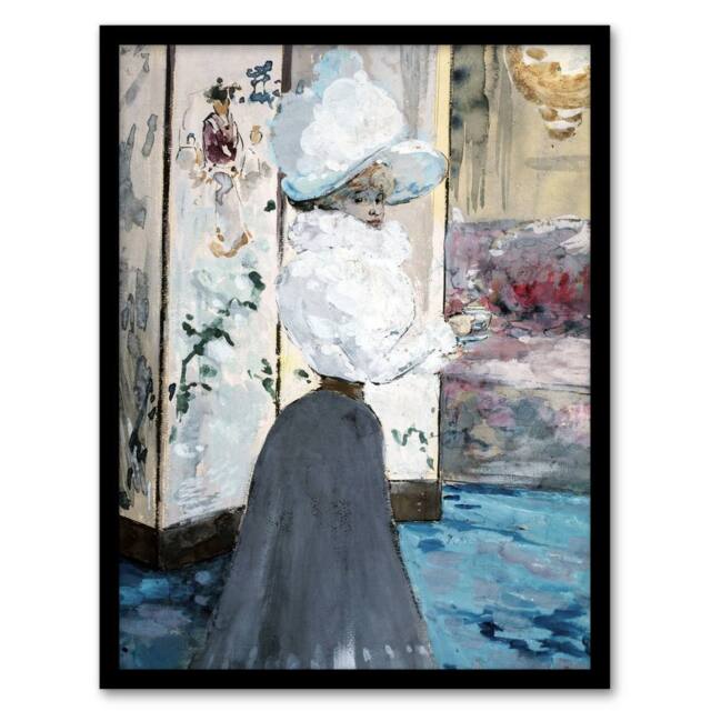 Artery8 Henry Somm Woman & Japanese Folding Screen Framed Wall Art Print - Size: A4 - image 1