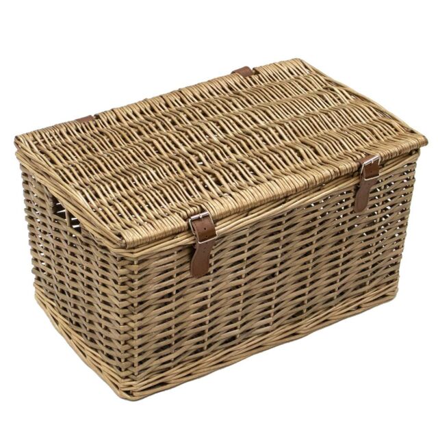 JVL Handmade Buff Wicker Hampers with Faux Leather Straps, Medium, Brown - Size: Medium - image 1