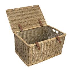 JVL Handmade Buff Wicker Hampers with Faux Leather Straps, Medium, Brown - Size: Medium - thumbnail 2