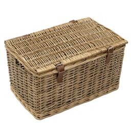 JVL Handmade Buff Wicker Hampers with Faux Leather Straps, Medium, Brown - Size: Medium - thumbnail 1
