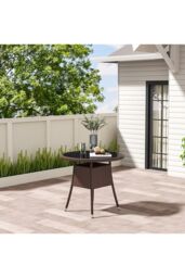 Living and Home 4 Seater Dining Table Garden Wicker Tempered Glass Table with Parasol Hole in Brown - thumbnail 3