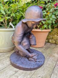 Inspirational Gifting Boy Playing with Frog Garden Ornament Sculpture in Bronze - thumbnail 2