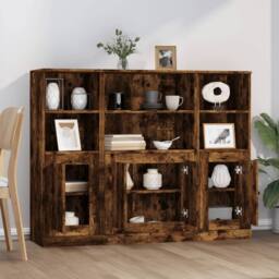 Berkfield Home Highboards 3 pcs Smoked Oak Engineered Wood in Brown - thumbnail 1
