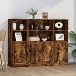Berkfield Home Highboards 3 pcs Smoked Oak Engineered Wood in Brown - thumbnail 2
