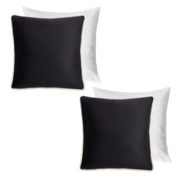 OHS 2 Pack Matte Velvet Piped Filled Cushion Covers Home Decor Set in Black - Size: 45 cm x 45 cm