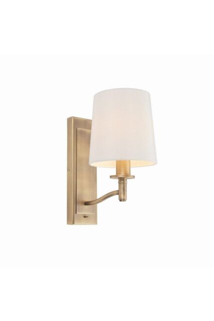 Netlighting Ortona 1 Light Wall Matt Antique Brass Vintage White Faux Silk E14 in Gold