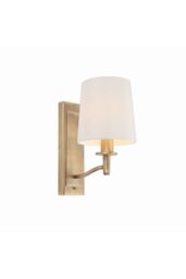 Netlighting Ortona 1 Light Wall Matt Antique Brass Vintage White Faux Silk E14 in Gold