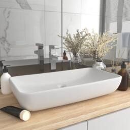 Berkfield Home Luxury Basin Rectangular Matt White 71x38 cm Ceramic - thumbnail 2