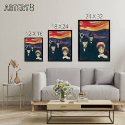 "Artery8 Anxiety Figures Oil Painting Munch Black Framed Canvas Wall Art - Size: W18"" x H24""" - thumbnail 4
