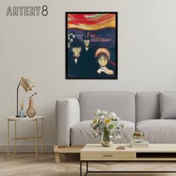 "Artery8 Anxiety Figures Oil Painting Munch Black Framed Canvas Wall Art - Size: W18"" x H24""" - thumbnail 3