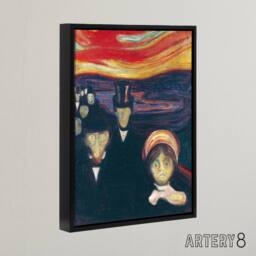 "Artery8 Anxiety Figures Oil Painting Munch Black Framed Canvas Wall Art - Size: W18"" x H24""" - thumbnail 2