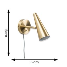 ValueLights Plug In Brushed Antique Brass Cone Wall Light in Bronze - thumbnail 5