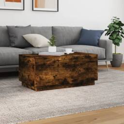 Berkfield Home Modern Coffee Table with LED Lights Smoked Oak 90x50x40 cm in Brown - Size: 90 x 50 x 40 cm - thumbnail 4