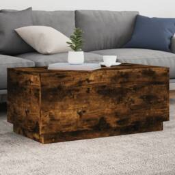 Berkfield Home Modern Coffee Table with LED Lights Smoked Oak 90x50x40 cm in Brown - Size: 90 x 50 x 40 cm - thumbnail 2
