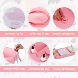 Costway Baby Changing Table Folding Infant Diaper Changing Nursery Station With Bathtub in Pink - thumbnail 6