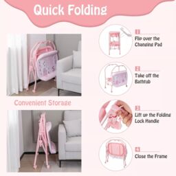 Costway Baby Changing Table Folding Infant Diaper Changing Nursery Station With Bathtub in Pink - thumbnail 5