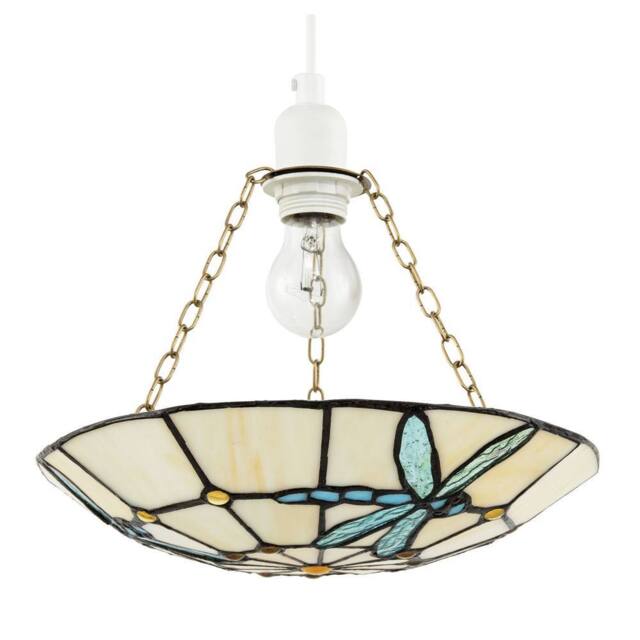 Happy Homewares Aqua Sky Blue & Emerald Green Dragonfly Tiffany Glass Pendant Shade - image 1