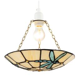 Happy Homewares Aqua Sky Blue & Emerald Green Dragonfly Tiffany Glass Pendant Shade - thumbnail 2