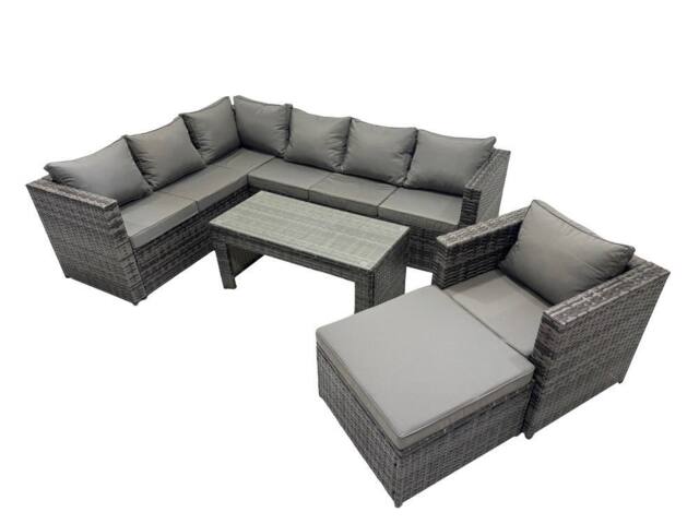 Fimous 5 Pieces Garden Furniture Corner Sofa &Big Footstool Dark Grey Mixed - image 1