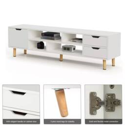 Kelvenix High Gloss TV Stand Cabinet with 1 Door & 4 Shelve in White - thumbnail 5