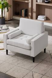 Living and Home Mid-Century Linen Single Sofa Armchair in Beige