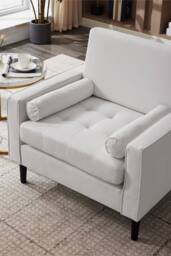 Living and Home Mid-Century Linen Single Sofa Armchair in Beige - thumbnail 6