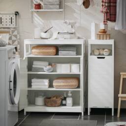 SoBuy Bathroom Floor Cabinet - Dual Shutter Doors Coastal in White - thumbnail 1