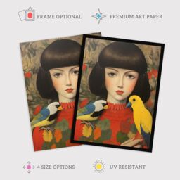 Wee Blue Coo Wall Art Print Birds Of A Feather Modern Portrait Living Room Framed in Red - Size: A4 - thumbnail 2