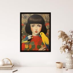 Wee Blue Coo Wall Art Print Birds Of A Feather Modern Portrait Living Room Framed in Red - Size: A4 - thumbnail 4