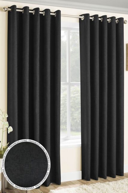 Enhanced Living Plain Thermal Room Darkening Pair of Curtains For Bedroom & Livingroom in Black - Size: 117 cm width x 183 cm drop - image 1