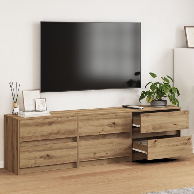 Berkfield Home TV Cabinet Brown 181 x 34 x 50 cm Particle board & LED lights - image 1