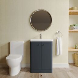 Balterley Floor 2 Door Bathroom Vanity Unit, Tap & Toilet Pack, Dark Grey, 579mm in Grey - thumbnail 2