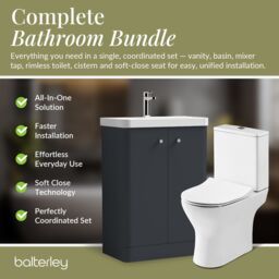 Balterley Floor 2 Door Bathroom Vanity Unit, Tap & Toilet Pack, Dark Grey, 579mm in Grey - thumbnail 7