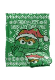 Sesame Street Oscar The Grouch Ugly Christmas Sweater Silky Touch Super Soft Throw Blanket 152 X 127 cm in White - thumbnail 2