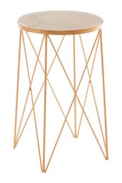 Orsina Round White Marble Side Table, Gold Lattice Iron Legs, Boutique Style Luxe Accent Table for Living Room - thumbnail 2
