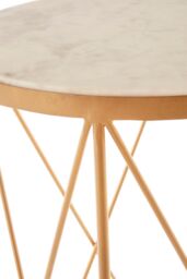Orsina Round White Marble Side Table, Gold Lattice Iron Legs, Boutique Style Luxe Accent Table for Living Room - thumbnail 4